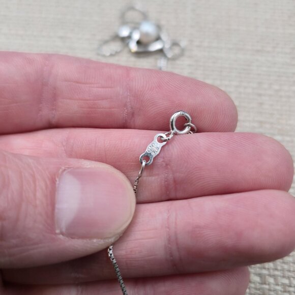 18 Inch Sterling Silver Small Heart Pearl Pendant Necklace A7078 - Picture 5 of 7